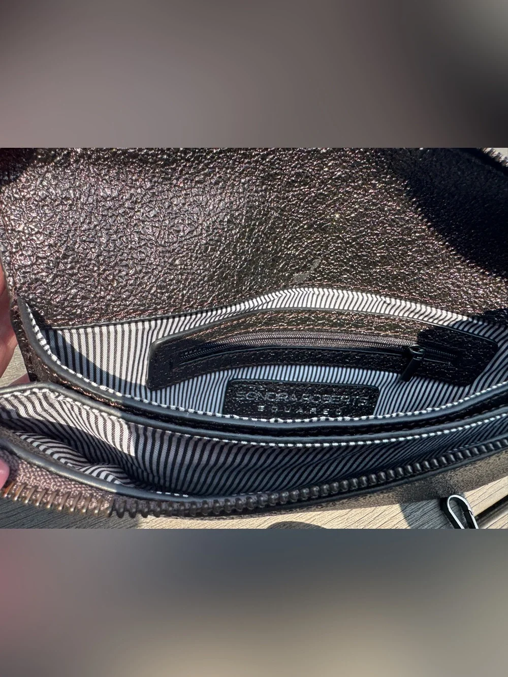 Sondra Roberts Black Gunmetal Textured Crossbody Purse
